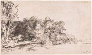 Trädklump med en Vista av Rembrandt van Rijn