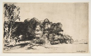 Trädklump med utsikt, 1652. av Rembrandt van Rijn