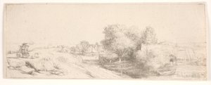Provtryck av ”Landskap med mjölkbudet” av Rembrandt van Rijn