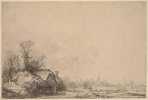 Stuga vid en kanal av Rembrandt van Rijn