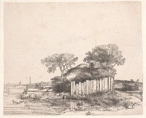 Stuga med vit staket av Rembrandt van Rijn