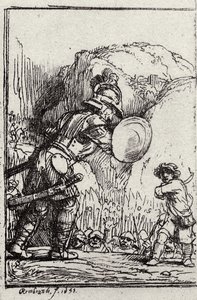 David och Goliat. Illustration för Piedra gloriosa av Menasseh ben Israel av Rembrandt van Rijn