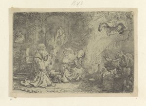 Angel lämnar Tobias och hans familj Recueil de quatre-vingt-cinq estampes originales (serietitel) av Rembrandt van Rijn