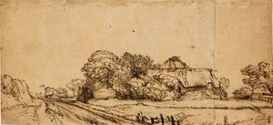 Gårdsbyggnader bredvid en väg, mitten av 1600-talet, av Rembrandt van Rijn