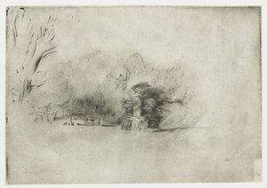 Bondgård bland träd Trädklump med utsikt av Rembrandt van Rijn