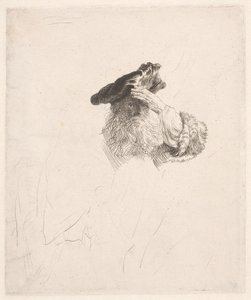 Gammal man skuggar ögonen med handen av Rembrandt van Rijn
