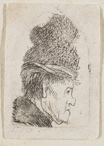 Grotesk profil: Mannen med den höga kepsen av Rembrandt van Rijn