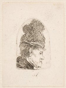 Grotesk profil: man med hög keps av Rembrandt van Rijn