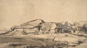 Grupp av gårdsbyggnader, ca. 1648-52. av Rembrandt van Rijn