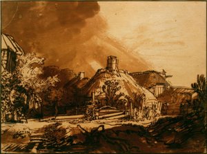Hus under en stormig himmel av Rembrandt van Rijn
