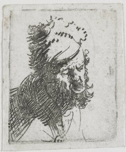 Huvudet på en man med pälsmössa, som ropar av Rembrandt van Rijn