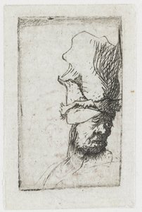 Huvudet på en man med en hög keps av Rembrandt van Rijn