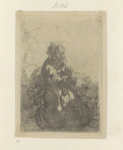 Jerome knäböjer i bön och tittar ner Recueil de quatre-vingt-cinq estampes originales (serietitel) av Rembrandt van Rijn