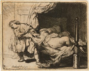 Josef och Potifars hustru [Gen. 39: 7-12], 1634. av Rembrandt van Rijn
