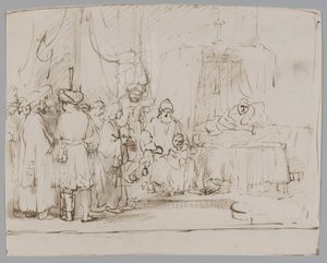Josef berättar om sina drömmar för sina föräldrar och bröder av Rembrandt van Rijn