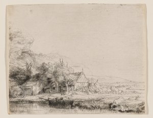 Landskap med en ko som dricker av Rembrandt van Rijn