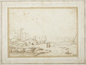Landskap med en del av en damm av Rembrandt van Rijn