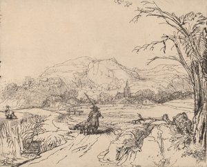 Landskap med idrottsman och hund, ca. 1653. av Rembrandt van Rijn