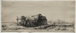 Landskap med stuga och hölada: Avlångt, 1641. av Rembrandt van Rijn