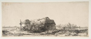 Landskap med en stuga och en hölada, 1641. av Rembrandt van Rijn