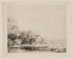 Landskap med en ko som dricker av Rembrandt van Rijn