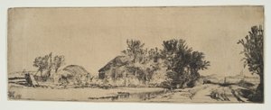 Landskap med en bondgård längs en väg vid en kanal, ca. 1652. av Rembrandt van Rijn