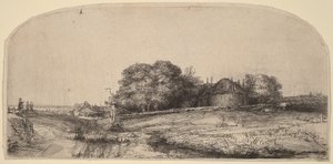 Landskap med en höskulle och en fårflock av Rembrandt van Rijn