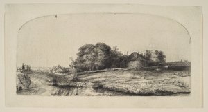 Landskap med en hölada och en fårflock, 1652. av Rembrandt van Rijn