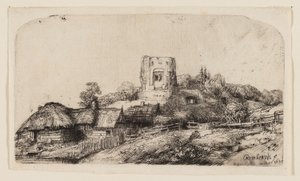 Landskap med ett fyrkantigt torn av Rembrandt van Rijn