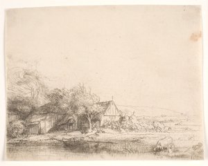 Landskap med en ko som dricker av Rembrandt van Rijn