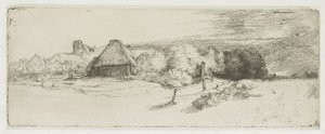 Landskap med en gårdsbyggnad och ”huset med tornet” av Rembrandt van Rijn