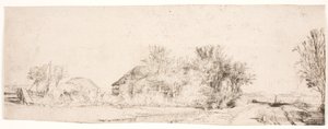 Landskap med en väg längs en kanal av Rembrandt van Rijn