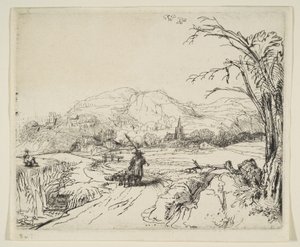 Landskap med en herde och en hund, ca. 1653. av Rembrandt van Rijn