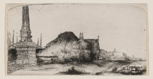 Landskap med en obelisk av Rembrandt van Rijn