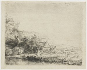 Landskap med en ko som dricker av Rembrandt van Rijn