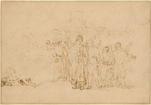 Lot och hans familj lämnar Sodom av Rembrandt van Rijn