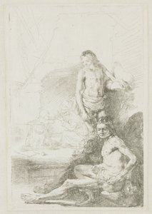 Manlig akt, sittande och stående av Rembrandt van Rijn