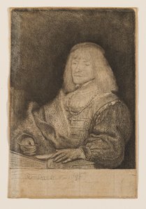 Man vid ett skrivbord, med ett kors och en kedja av Rembrandt van Rijn