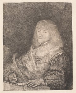 Man vid ett skrivbord, med ett kors och en kedja av Rembrandt van Rijn