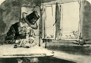 Man som ritar vid fönstret, mitten av 1600-talet, 1943. av Rembrandt van Rijn