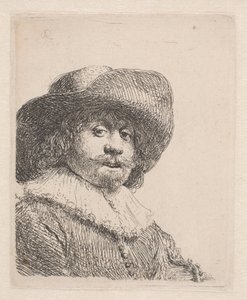 Man i bredbrättad hatt och ruff av Rembrandt van Rijn