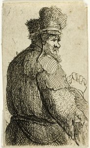 Gammal man sedd bakifrån, profil höger: halvfigur av Rembrandt van Rijn
