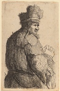 Gammal man sedd bakifrån, profil till höger av Rembrandt van Rijn