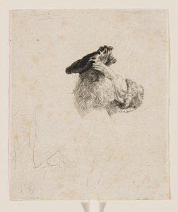 En gammal man som skärmar av solen med handen av Rembrandt van Rijn
