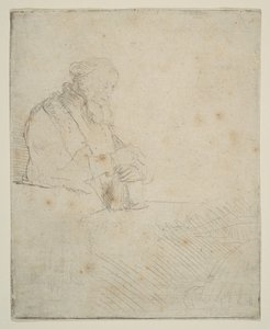 Gammal man i meditation, lutad mot en bok, ca. 1645. av Rembrandt van Rijn