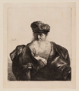 Gammal man med skägg, pälsmössa och sammetsmantel av Rembrandt van Rijn