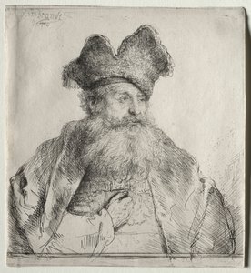 Gammal man med en delad pälsmössa av Rembrandt van Rijn