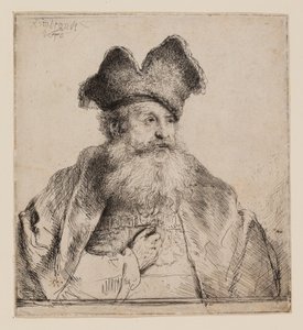 Gammal man med en delad pälsmössa av Rembrandt van Rijn