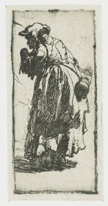 En gammal tiggarkvinna med en kalebass av Rembrandt van Rijn