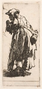 En gammal tiggarkvinna med en kalebass av Rembrandt van Rijn